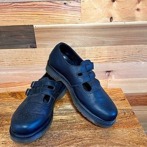Dr. Martens Doc 8065 Textured Leather Mary Jane Black Double Buckle Shoes Size 9